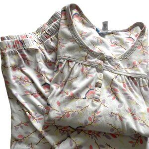 Cuddledown Pajama Set XXL 2X White Bird Floral Print Sleep Lounge Top Capri Pant